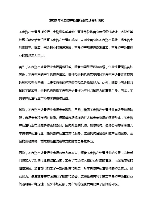 2023年不良资产处置行业市场分析现状
