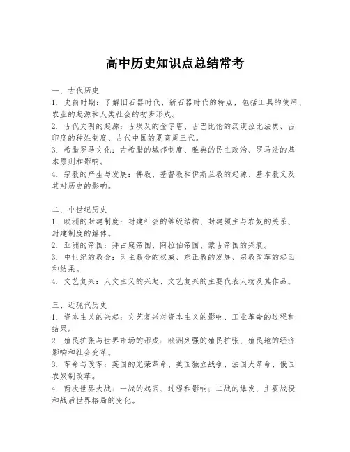高中历史知识点总结常考