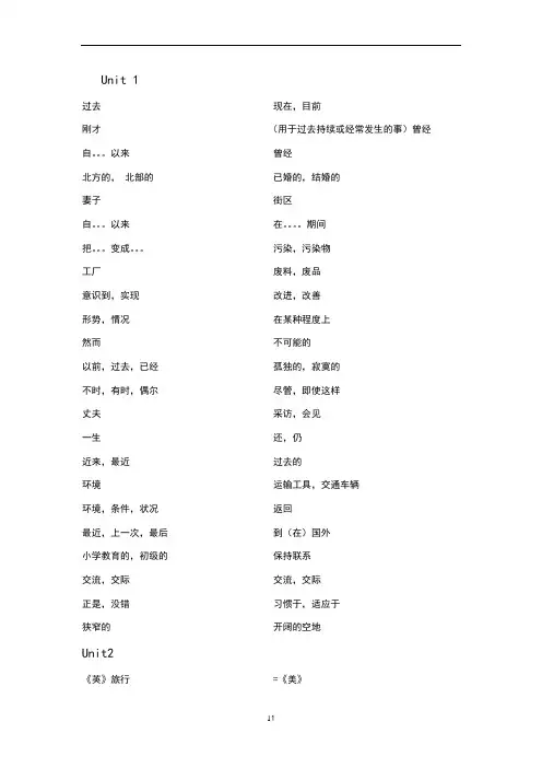 译林版八年级下册英语单词默写表文档