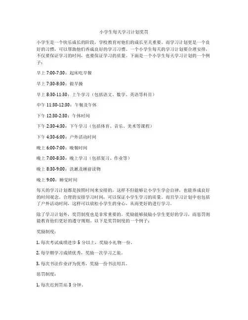 小学生每天学习计划奖罚