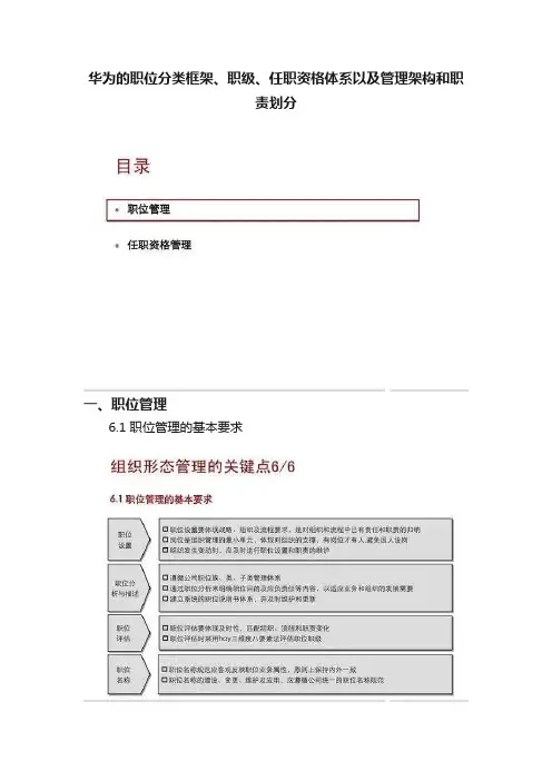 华为的职位分类框架、职级、任职资格体系以及管理架构和职责划分