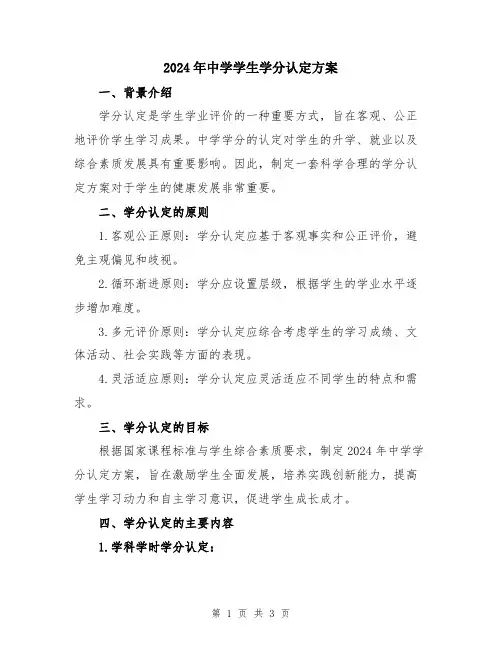 2024年中学学生学分认定方案