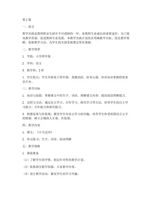 教学实践计划范文(3篇)