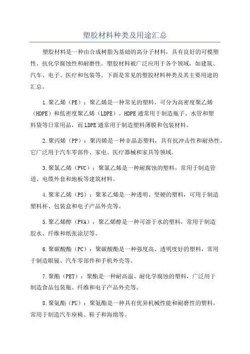 塑胶材料种类及用途汇总