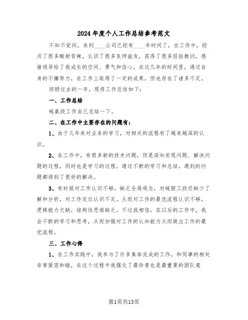 2024年度个人工作总结参考范文(五篇)