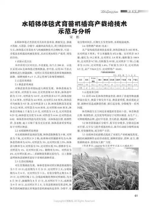 水稻钵体毯式育苗机插高产栽培技术示范与分析
