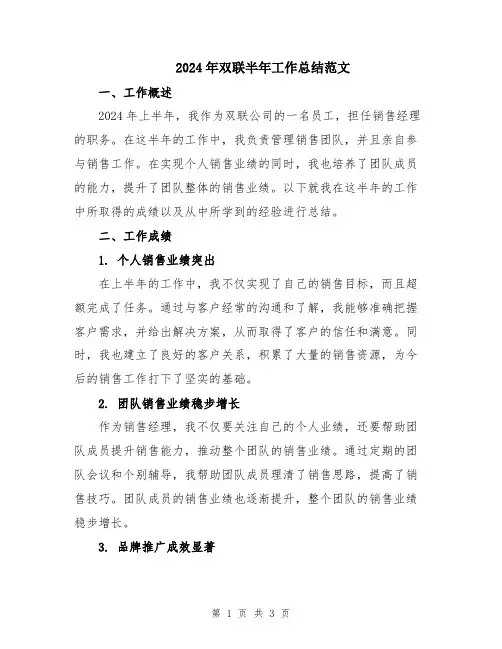 2024年双联半年工作总结范文