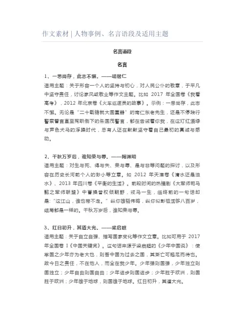 作文素材 ｜ 人物事例、名言语段及适用主题