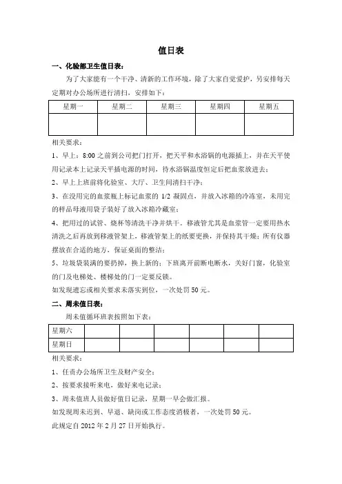 卫生值班表