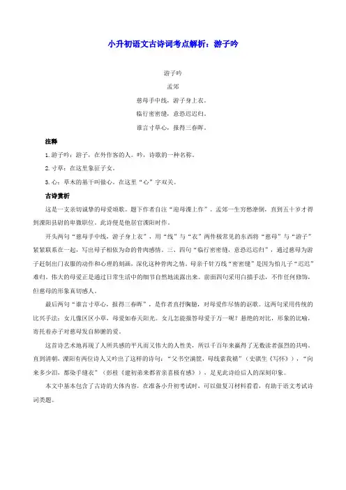 小升初语文古诗词考点解析 游子吟