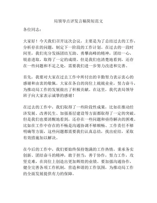 局领导点评发言稿简短范文