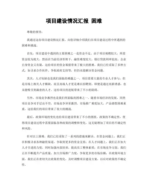 项目建设情况汇报 困难