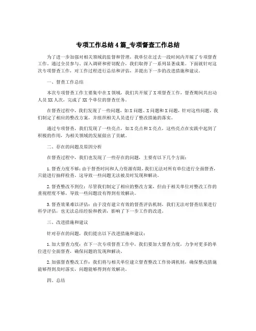 专项工作总结4篇_专项督查工作总结