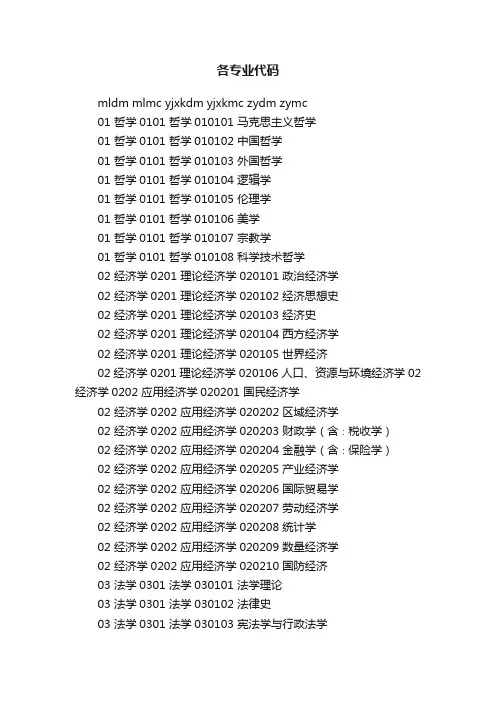 各专业代码