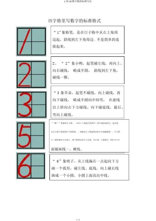 1到10数字数的标准写法