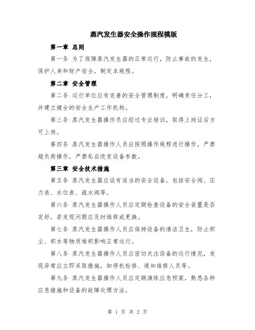 蒸汽发生器安全操作规程模版