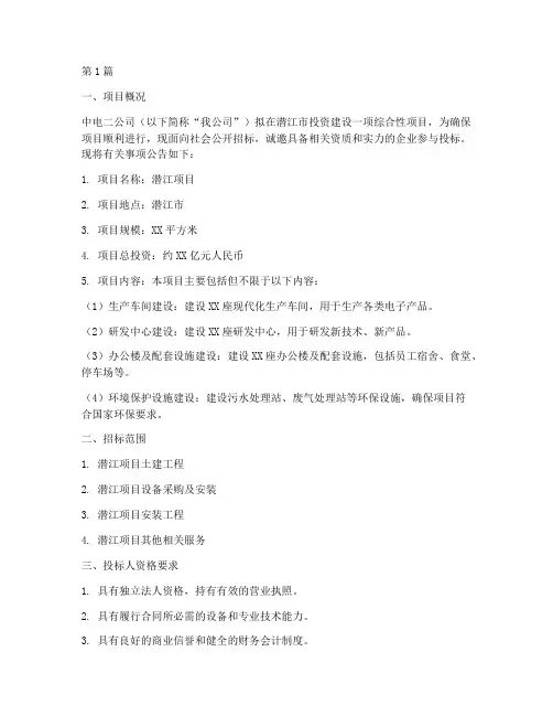中电二公司潜江项目招标(3篇)