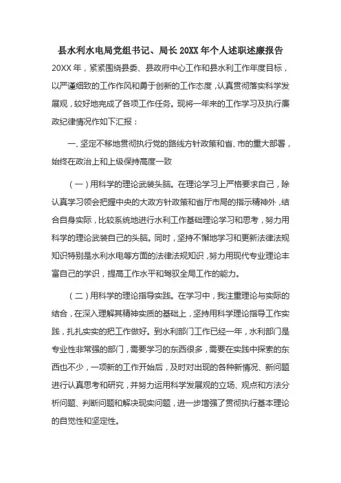 县水利水电局党组书记局长个人述职述廉报告
