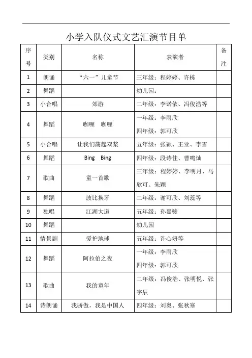 小学入队仪式文艺汇演节目单