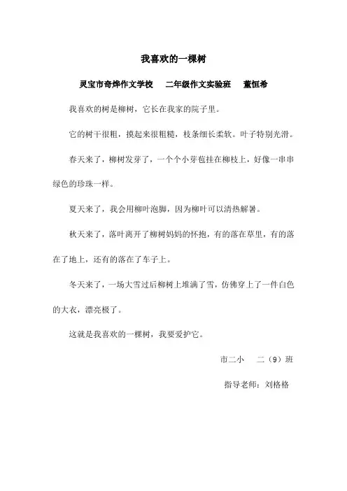 二年级《我喜欢的一棵树》(董恒希)