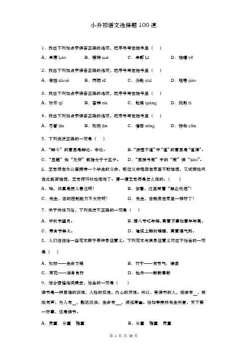 小升初语文选择题100道