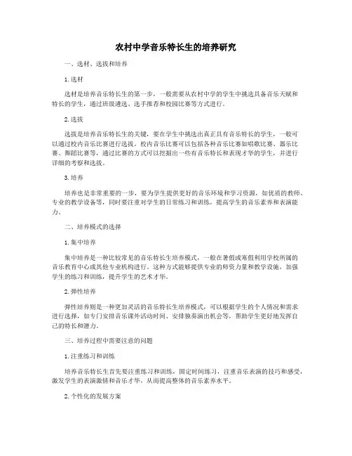 农村中学音乐特长生的培养研究