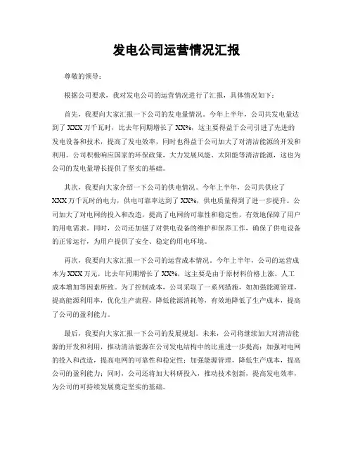 发电公司运营情况汇报