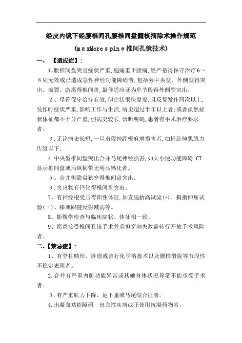 经皮内镜下经腰椎间孔腰椎间盘髓核摘除术操作规范