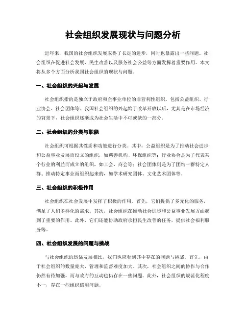 社会组织发展现状与问题分析