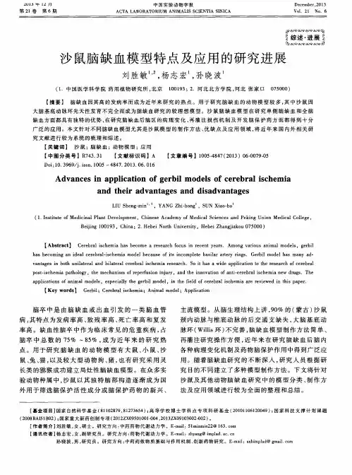 沙鼠脑缺血模型特点及应用的研究进展
