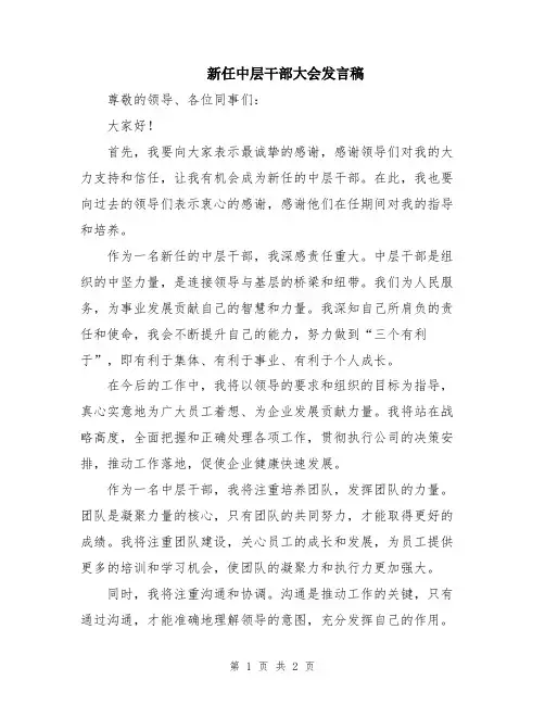 新任中层干部大会发言稿