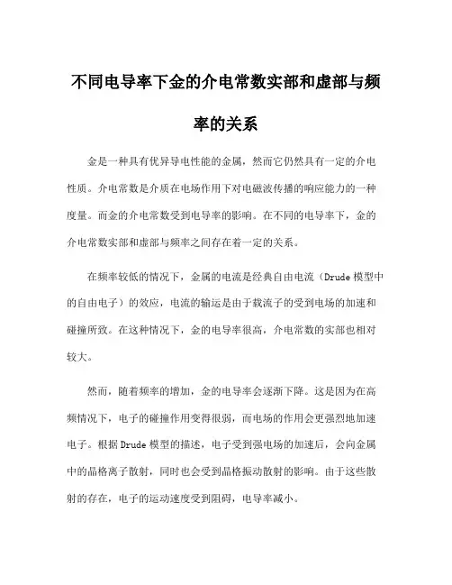 不同电导率下金的介电常数实部和虚部与频率的关系