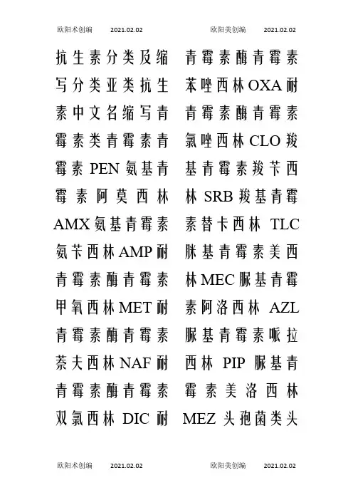 常用抗生素的分类及缩写之欧阳术创编