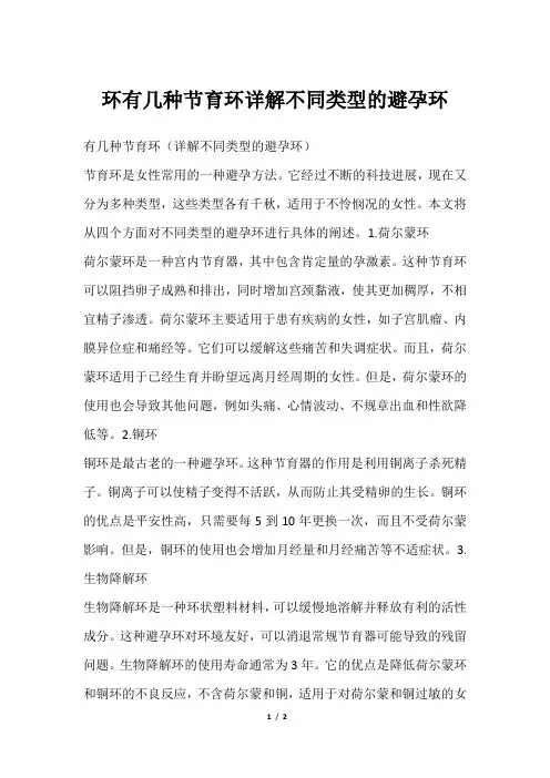 环有几种节育环详解不同类型的避孕环