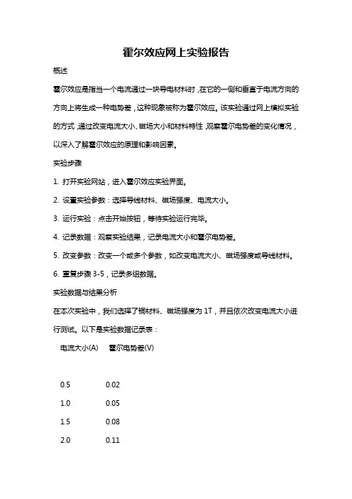 霍尔效应网上实验报告