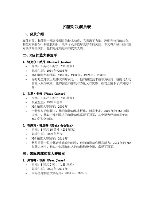 扣篮对决演员表