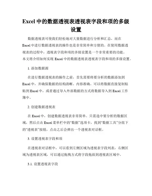 Excel中的数据透视表透视表字段和项的多级设置