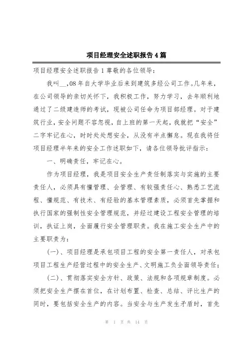 项目经理安全述职报告4篇
