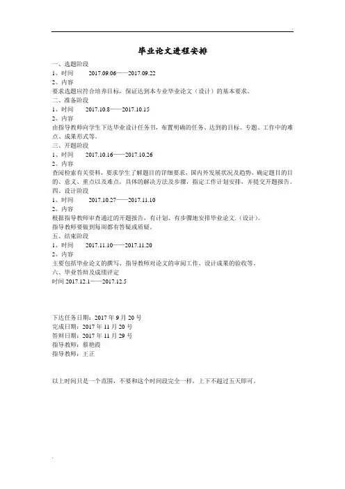 毕业论文进程安排