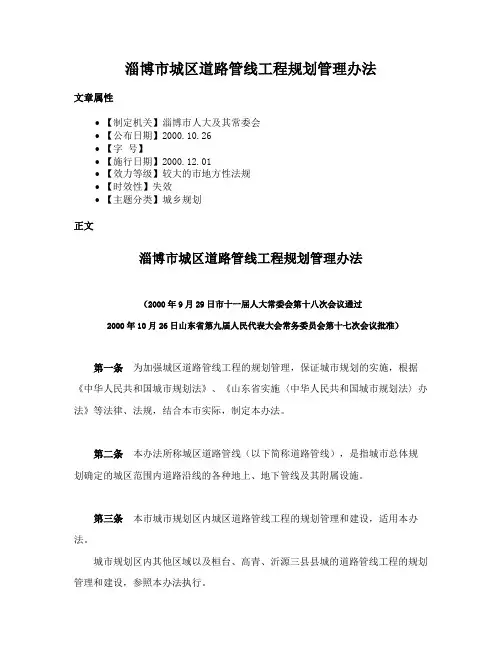 淄博市城区道路管线工程规划管理办法