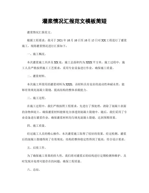 灌浆情况汇报范文模板简短
