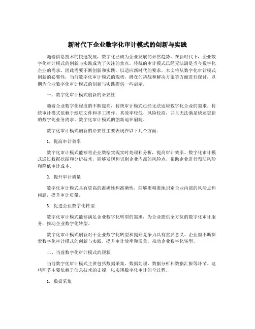 新时代下企业数字化审计模式的创新与实践