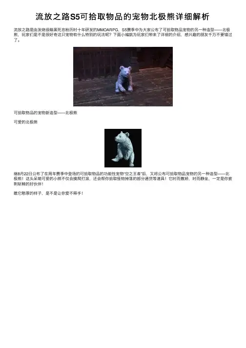 流放之路S5可拾取物品的宠物北极熊详细解析