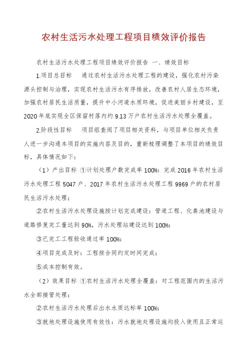 农村生活污水处理工程项目绩效评价报告
