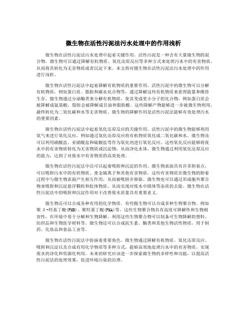 微生物在活性污泥法污水处理中的作用浅析