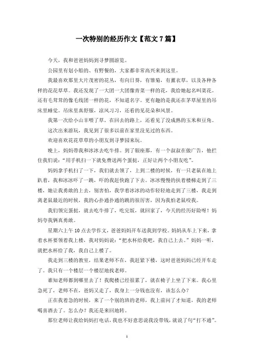 精选一次特别的经历作文【范文7篇】