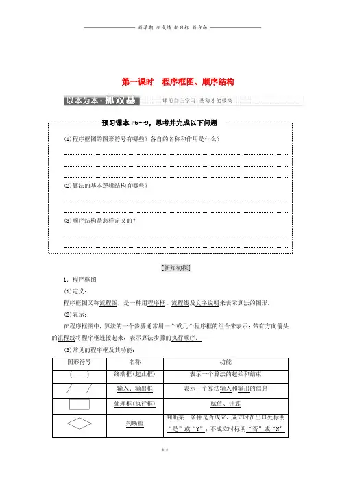 高中数学第一章1.1.2第1课时程序框图顺序结构教学案新人教A版必修20