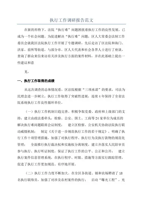 执行工作调研报告范文