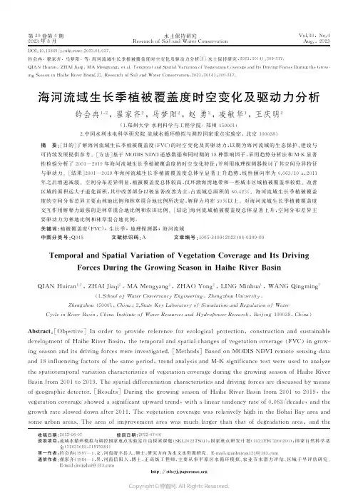 海河流域生长季植被覆盖度时空变化及驱动力分析