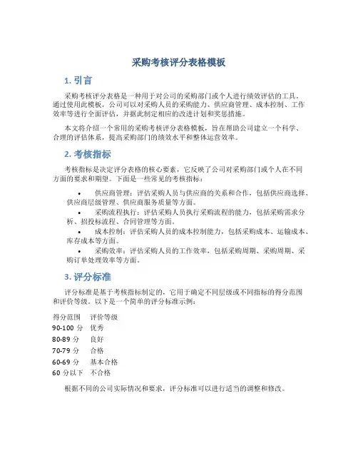采购考核评分表格模板